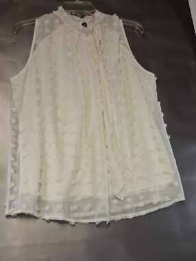 Luna Rae Sleeveless Ivory Swiss Dot Camisole Top With Tie At Neck Sheer Sleeves